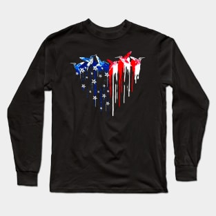 Hummingbird Heart American Flag Long Sleeve T-Shirt